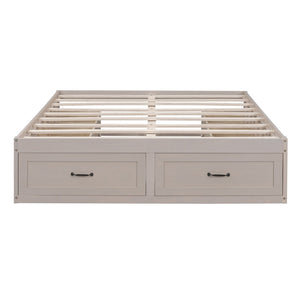 HomeRoots Antiqued White Wood Full Bed Frame with Built-In Storage Drawers for a Stylish Sleep Sanctuary 596574