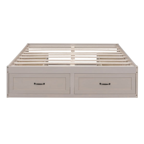 HomeRoots Antiqued White Wood Full Bed Frame with Built-In Storage Drawers for a Stylish Sleep Sanctuary 596574