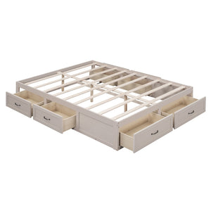 HomeRoots Antiqued White Wood Full Bed Frame with Built-In Storage Drawers for a Stylish Sleep Sanctuary 596574