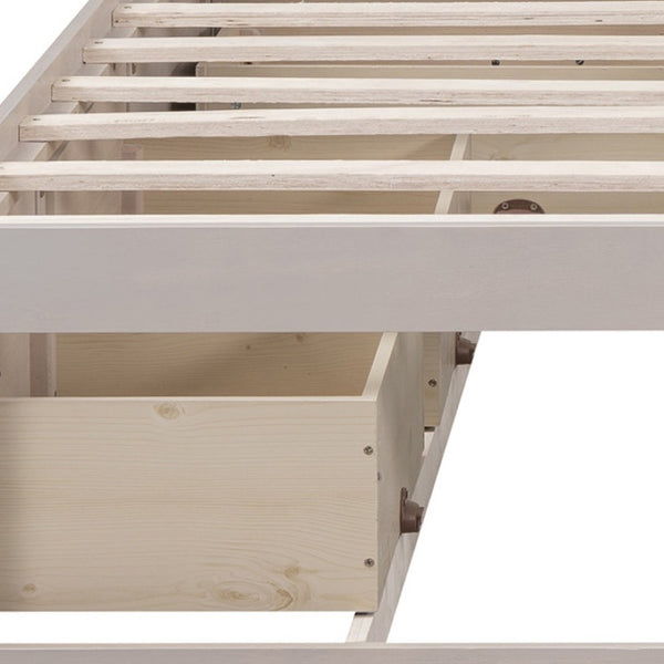 HomeRoots Antiqued White Wood Full Bed Frame with Built-In Storage Drawers for a Stylish Sleep Sanctuary 596574