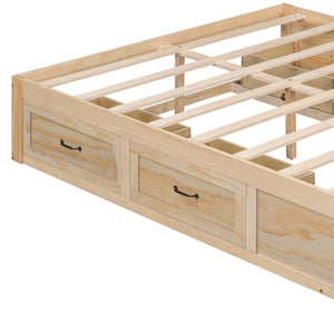 HomeRoots Natural Wood Queen Bed Frame with Storage Drawers – Stylish, Durable, and Modern Bedroom Essential 596575