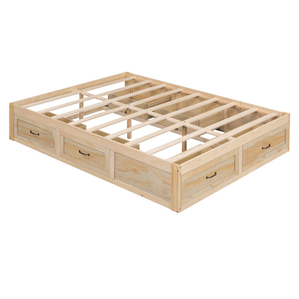 HomeRoots Natural Wood Queen Bed Frame with Storage Drawers – Stylish, Durable, and Modern Bedroom Essential 596575