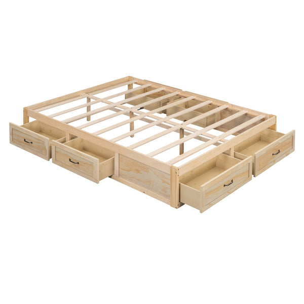 HomeRoots Natural Wood Queen Bed Frame with Storage Drawers – Stylish, Durable, and Modern Bedroom Essential 596575