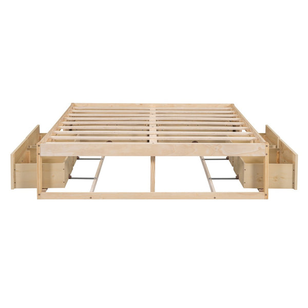 HomeRoots Natural Wood Queen Bed Frame with Storage Drawers – Stylish, Durable, and Modern Bedroom Essential 596575