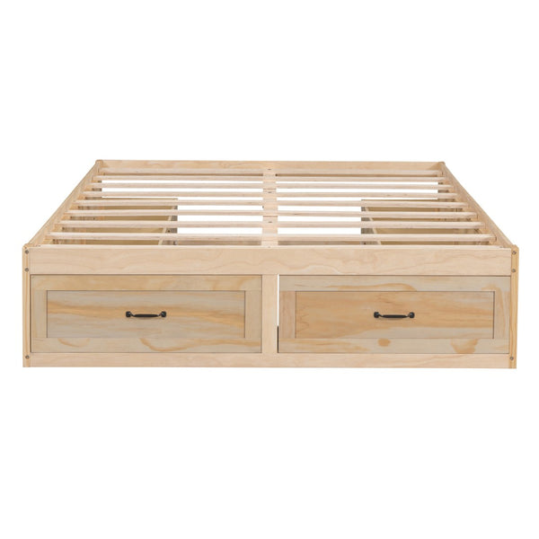 HomeRoots Natural Wood Queen Bed Frame with Storage Drawers – Stylish, Durable, and Modern Bedroom Essential 596575