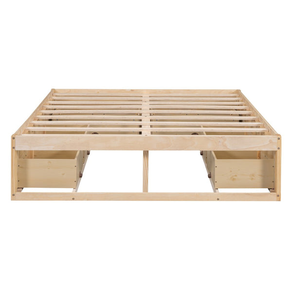 HomeRoots Natural Wood Queen Bed Frame with Storage Drawers – Stylish, Durable, and Modern Bedroom Essential 596575