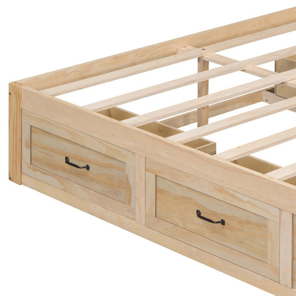 HomeRoots Natural Wood Queen Bed Frame with Storage Drawers – Stylish, Durable, and Modern Bedroom Essential 596575