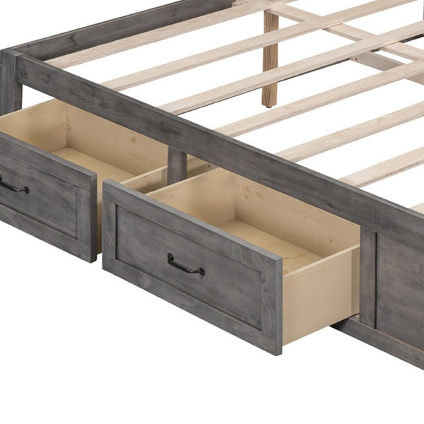 HomeRoots Ash Gray Wood Queen Bed Frame with Built-in Storage Drawers – Modern Platform Design for Comfort 596576