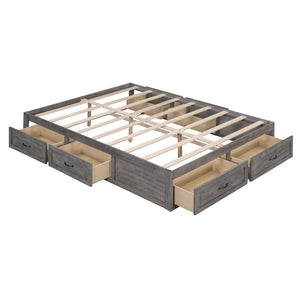 HomeRoots Ash Gray Wood Queen Bed Frame with Built-in Storage Drawers – Modern Platform Design for Comfort 596576