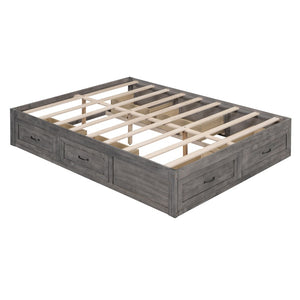 HomeRoots Ash Gray Wood Queen Bed Frame with Built-in Storage Drawers – Modern Platform Design for Comfort 596576