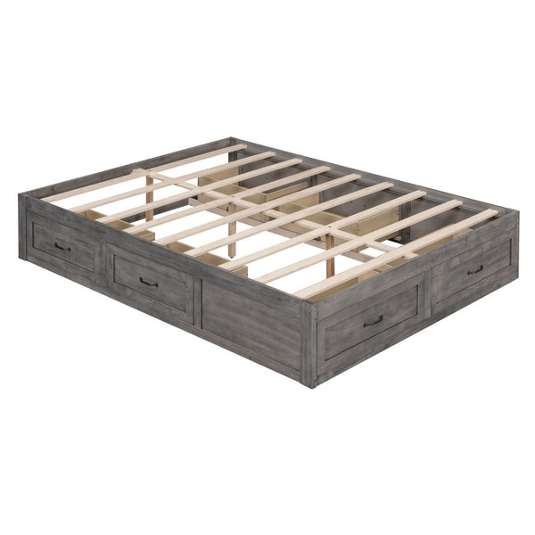 HomeRoots Ash Gray Wood Queen Bed Frame with Built-in Storage Drawers – Modern Platform Design for Comfort 596576