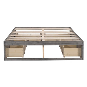 HomeRoots Ash Gray Wood Queen Bed Frame with Built-in Storage Drawers – Modern Platform Design for Comfort 596576