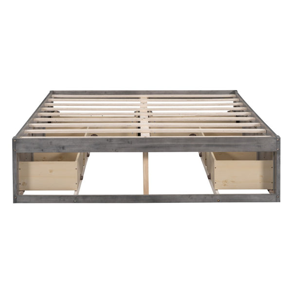 HomeRoots Ash Gray Wood Queen Bed Frame with Built-in Storage Drawers – Modern Platform Design for Comfort 596576