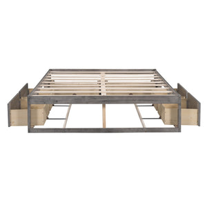 HomeRoots Ash Gray Wood Queen Bed Frame with Built-in Storage Drawers – Modern Platform Design for Comfort 596576