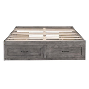 HomeRoots Ash Gray Wood Queen Bed Frame with Built-in Storage Drawers – Modern Platform Design for Comfort 596576