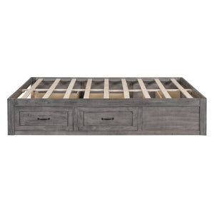 HomeRoots Ash Gray Wood Queen Bed Frame with Built-in Storage Drawers – Modern Platform Design for Comfort 596576