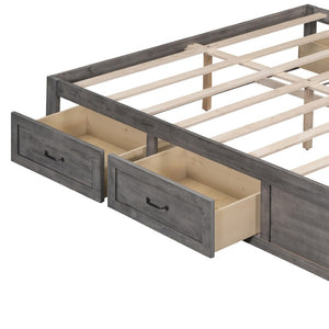 HomeRoots Ash Gray Wood Queen Bed Frame with Built-in Storage Drawers – Modern Platform Design for Comfort 596576