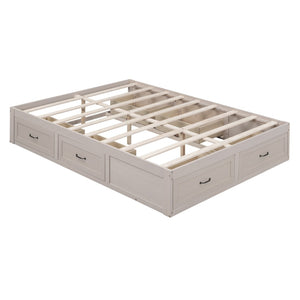 HomeRoots Antiqued White Wood Queen Bed Frame with Integrated Storage Drawers for a Stylish, Organized Bedroom 596577