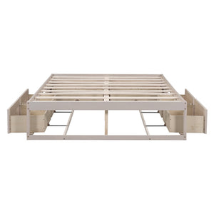 HomeRoots Antiqued White Wood Queen Bed Frame with Integrated Storage Drawers for a Stylish, Organized Bedroom 596577