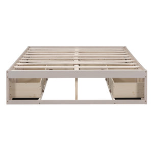 HomeRoots Antiqued White Wood Queen Bed Frame with Integrated Storage Drawers for a Stylish, Organized Bedroom 596577