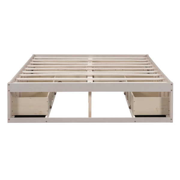 HomeRoots Antiqued White Wood Queen Bed Frame with Integrated Storage Drawers for a Stylish, Organized Bedroom 596577