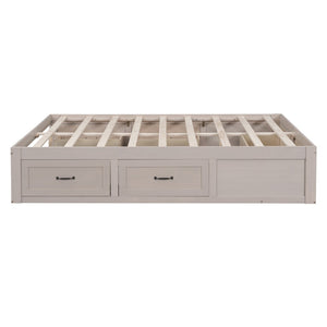 HomeRoots Antiqued White Wood Queen Bed Frame with Integrated Storage Drawers for a Stylish, Organized Bedroom 596577