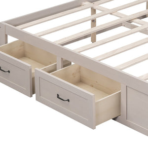 HomeRoots Antiqued White Wood Queen Bed Frame with Integrated Storage Drawers for a Stylish, Organized Bedroom 596577