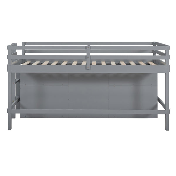 HomeRoots Gray Four Poster Twin Loft Bed - Stylish Wood Frame with Integrated Shelves for Smart Storage Space 596579