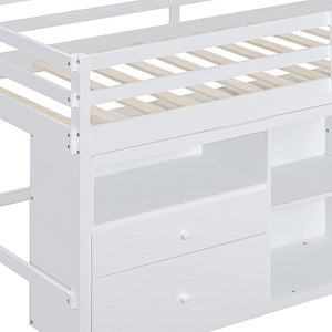 HomeRoots White Four Poster Twin Loft Bed with Storage Drawers and Versatile Under-Bed Space for Kids 596580