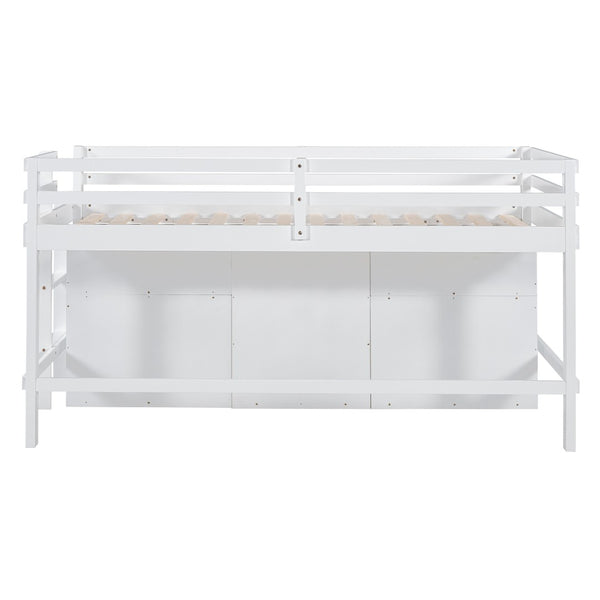 HomeRoots White Four Poster Twin Loft Bed with Storage Drawers and Versatile Under-Bed Space for Kids 596580