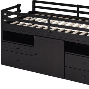 HomeRoots Espresso Four Poster Twin Loft Bed with Storage Drawers - Stylish Space-Saving Solution for Any Room 596581