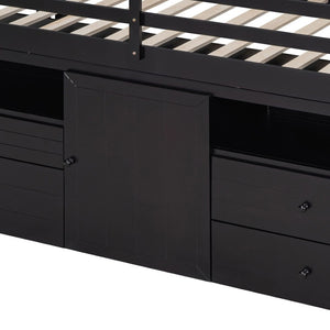 HomeRoots Espresso Four Poster Twin Loft Bed with Storage Drawers - Stylish Space-Saving Solution for Any Room 596581