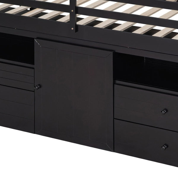 HomeRoots Espresso Four Poster Twin Loft Bed with Storage Drawers - Stylish Space-Saving Solution for Any Room 596581