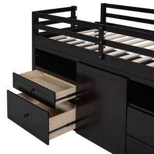 HomeRoots Espresso Four Poster Twin Loft Bed with Storage Drawers - Stylish Space-Saving Solution for Any Room 596581