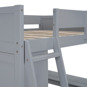 HomeRoots Gray Four Poster Full Loft Bed with Desk & Shelves - Stylish Space-Saving Solution for Any Room 596582