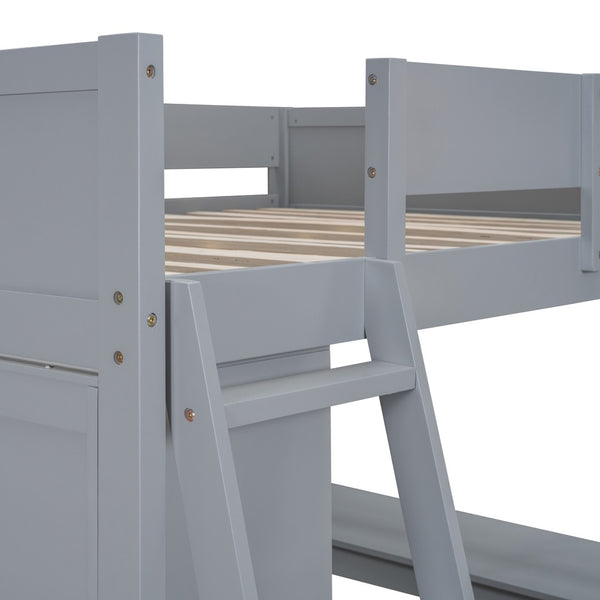 HomeRoots Gray Four Poster Full Loft Bed with Desk & Shelves - Stylish Space-Saving Solution for Any Room 596582