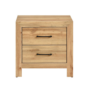 English Elm Natural 2-Drawer Nightstand with Melamine Scratch-Resistant Surface, Dovetail Drawers & Black Pulls — Ready-to-Use Bedside Table B011P365542