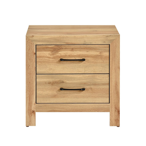 English Elm Natural 2-Drawer Nightstand with Melamine Scratch-Resistant Surface, Dovetail Drawers & Black Pulls — Ready-to-Use Bedside Table B011P365542