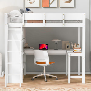HomeRoots White Four Poster Loft Bed with Integrated Desk & Shelves - Stylish Space-Saving Solution for All Rooms 596583