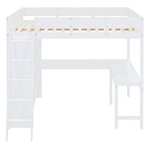 HomeRoots White Four Poster Loft Bed with Integrated Desk & Shelves - Stylish Space-Saving Solution for All Rooms 596583