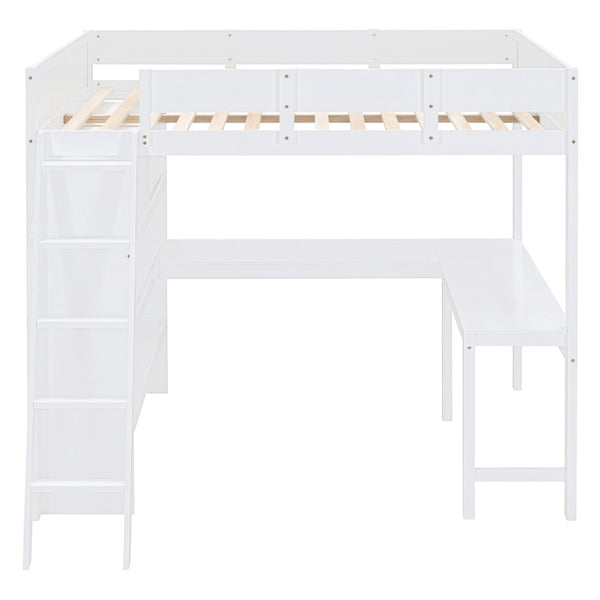 HomeRoots White Four Poster Loft Bed with Integrated Desk & Shelves - Stylish Space-Saving Solution for All Rooms 596583