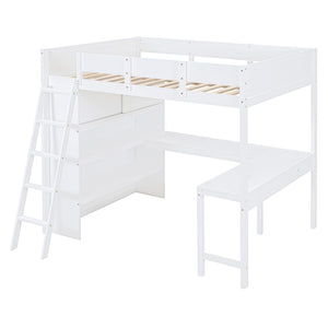 HomeRoots White Four Poster Loft Bed with Integrated Desk & Shelves - Stylish Space-Saving Solution for All Rooms 596583