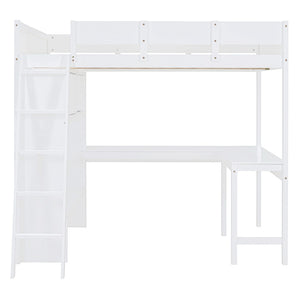 HomeRoots White Four Poster Loft Bed with Integrated Desk & Shelves - Stylish Space-Saving Solution for All Rooms 596583
