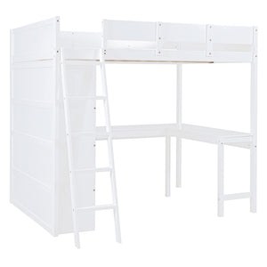 HomeRoots White Four Poster Loft Bed with Integrated Desk & Shelves - Stylish Space-Saving Solution for All Rooms 596583