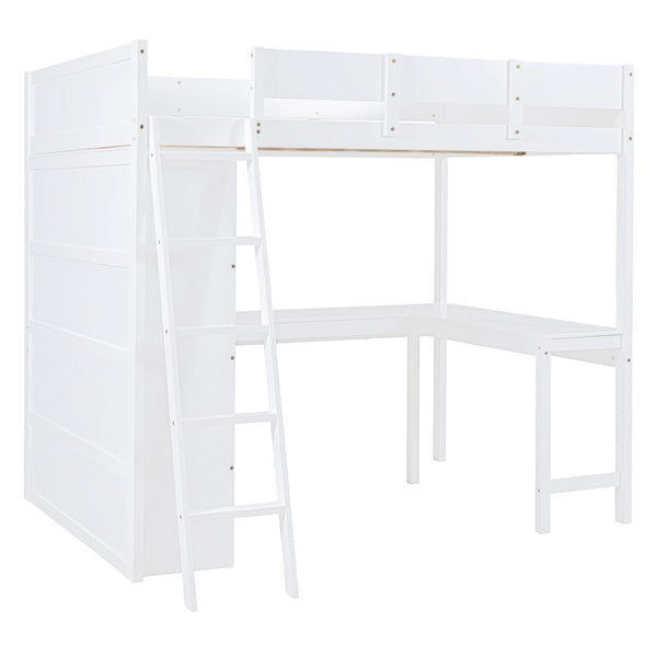 HomeRoots White Four Poster Loft Bed with Integrated Desk & Shelves - Stylish Space-Saving Solution for All Rooms 596583