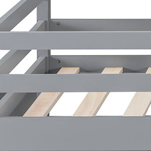 HomeRoots Gray Four Poster Twin Loft Bed with Built-In Shelves - Stylish Space-Saving Solution for Kids' Rooms 596584