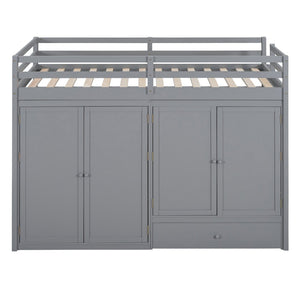 HomeRoots Gray Four Poster Twin Loft Bed with Built-In Shelves - Stylish Space-Saving Solution for Kids' Rooms 596584