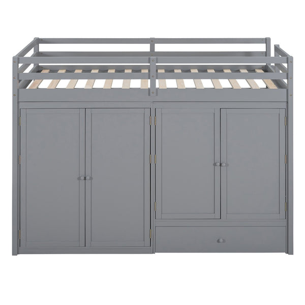 HomeRoots Gray Four Poster Twin Loft Bed with Built-In Shelves - Stylish Space-Saving Solution for Kids' Rooms 596584