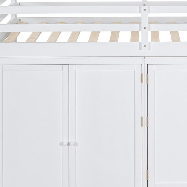 HomeRoots White Four Poster Loft Bed for Twin Mattress - Stylish Space-Saving Design with Under-Bed Storage 596585