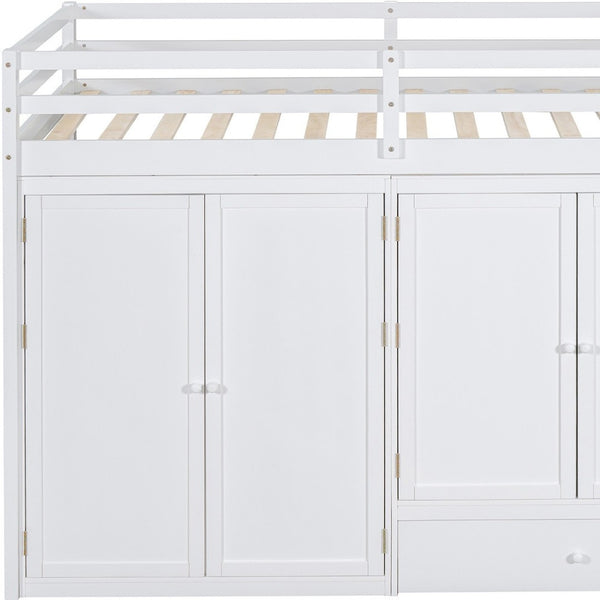 HomeRoots White Four Poster Loft Bed for Twin Mattress - Stylish Space-Saving Design with Under-Bed Storage 596585